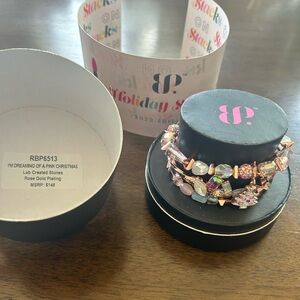 Bomb Party 2023 Holiday Stack Pink and Rose Gold Beaded Bracelet Set